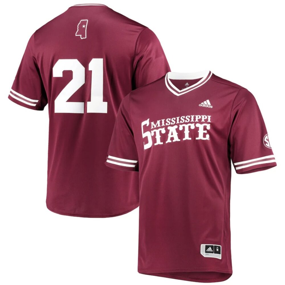 Mississippi State Bulldogs adidas Replica V-Neck Baseball Jersey Maroon XL New